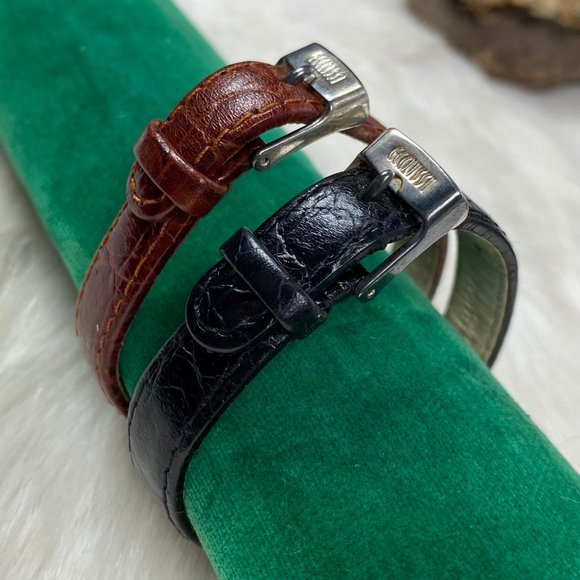 Set of 2 Ecclissi Genuine Leather and Sterling Silver Watch Bands 7.5" - Picture 2 of 4